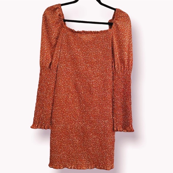 Floral Smocked Bodycon Dress Long sleeve Fall/Summer/Spring/Winter Large - Picture 4 of 7